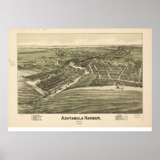 1896 Ashtabula Harbour, OH Vögel Augen Panoramakar Poster