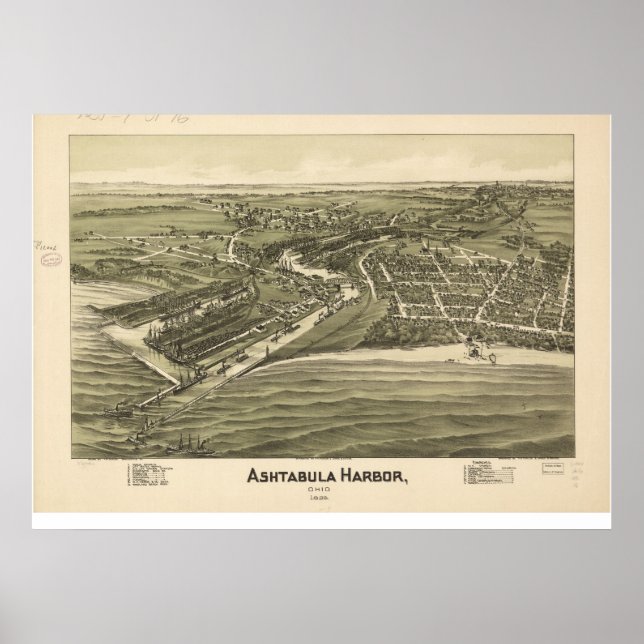 1896 Ashtabula Harbour, OH Vögel Augen Panoramakar Poster (Vorne)