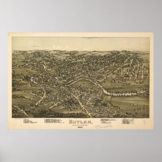 1896 Butler, PA Birds Eye Panorama Karte Poster