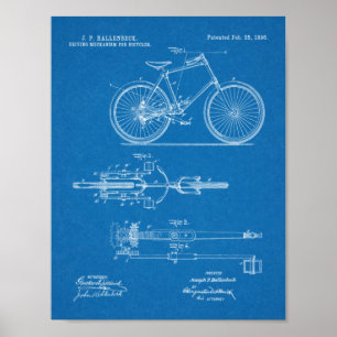 1896 Entwurfspatent für kettenloses Fahrrad Kunstp Poster
