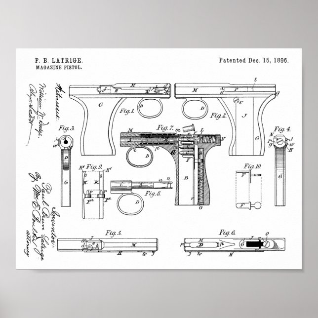 1896 Gun Magazine Patent Art Zeichnend Print Poster (Vorne)