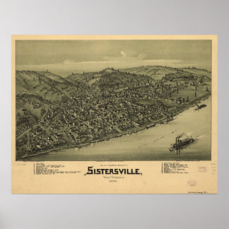 1896 Sistersville WV Bird's Eye View Panorama Kart Poster