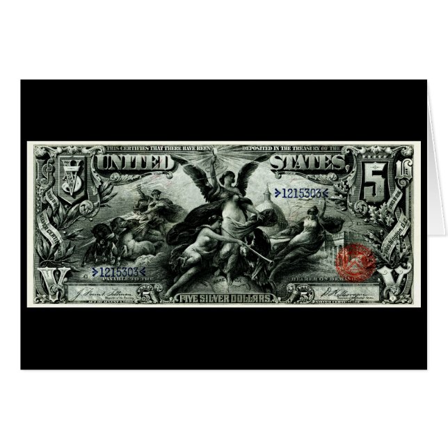 1896 US fünf Dollar-silbernes Zertifikat (Vorderseite (Horizontal))