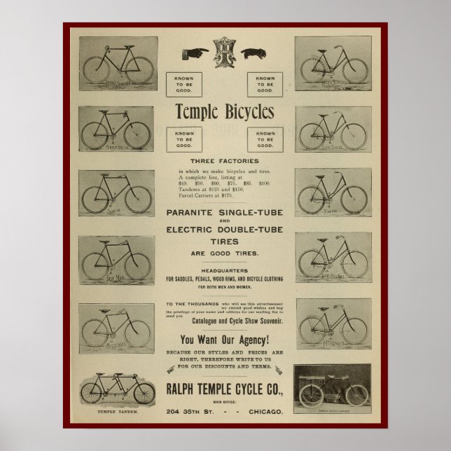 1896 Vintag Tempelfahrräder und Art Poster (Vorne)