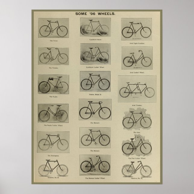 1896 Vintage Fahrradmodelle und Art Poster (Vorne)