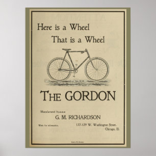 1896 Vintage Gordon Fahrrad Werbeplakat Poster