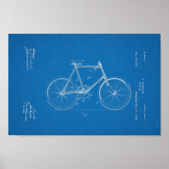 1896 Vintages Fahrrad Patent Blueprint Art Print Poster (Vorne)
