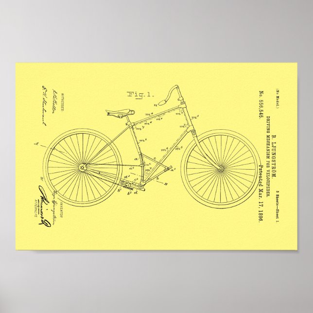 1896 Vintages Fahrrad Velocipede Patentschrift Poster (Vorne)