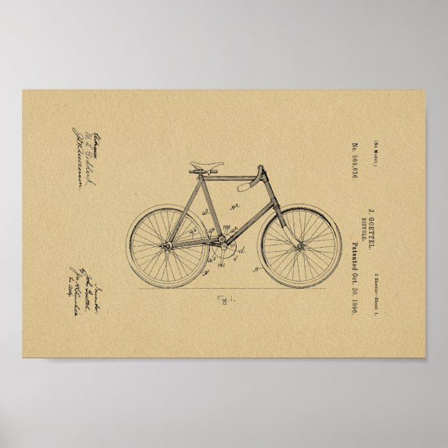 1896 Vintages Fahrradpatent Drucken Alt Poster (Vorne)