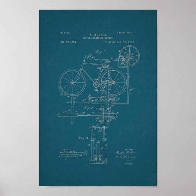 1896 Vintages Fahrradpatent Print Blueprint Poster (Vorne)