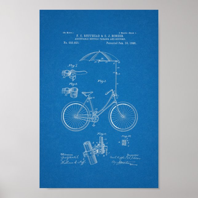 1896 Vintages Fahrradpatent Print Blueprint Poster (Vorne)