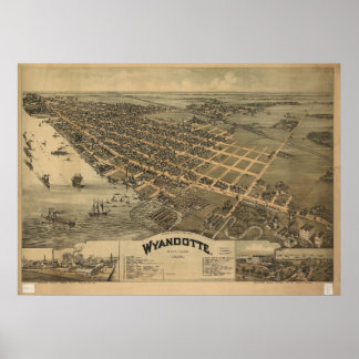 1896 Wyandotte, MI Birds Augen Panoramablick Karte Poster