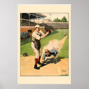 1897 Baseball Home Plate Slide Klassiker Vintage Poster