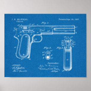 1897 Browning Maschinengewehr Patent Kunst Druckgr Poster