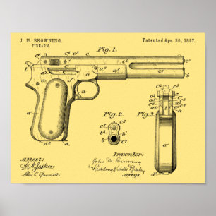 1897 Browning Waffenpatent Kunst Zeichnungsdruck Poster