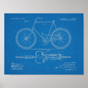 1897 Chainless Bicycle Patent Art Zeichnend Print Poster