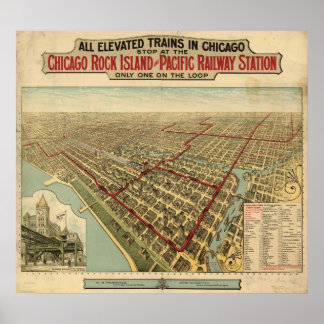 1897 Chicago, IL Birds Eye Panoramablick Karte Poster