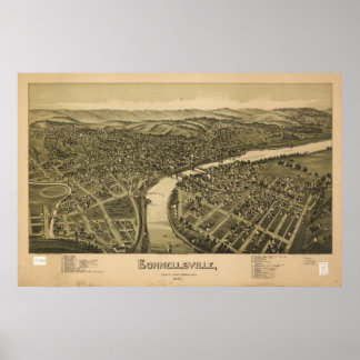 1897 Connellsville PA Birds Eye Panoramablick Kart Poster