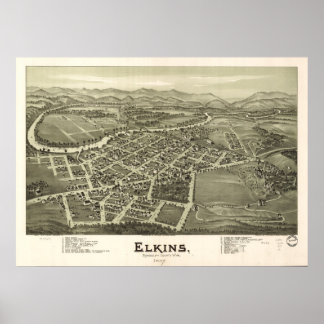 1897 Elkins, WV Bird's Eye Panoramablick Karte Poster