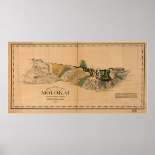 1897 Karte von Molokai - Hawaiianische Insel Poster