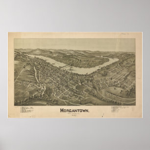 1897 Morgantown, WV Bird's Eye View Panorama Karte Poster