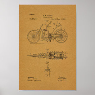 1897 Vintager Dampf-Fahrrad-Patent-Kunst-Druck Poster