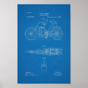 1897 Vintages Dampfradfahrer Patent Blueprint Art Poster