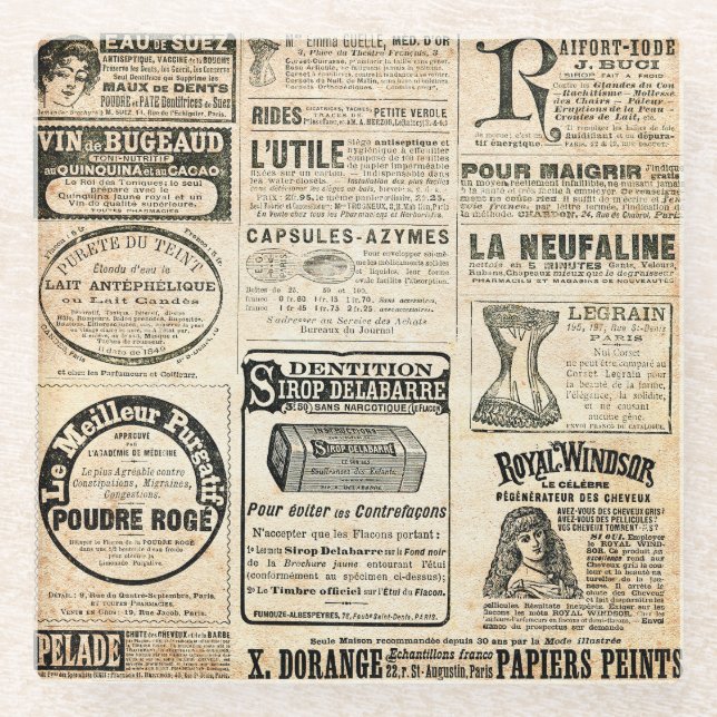 1897 Werbung in der französischen Zeitung Glasuntersetzer (Vorderseite)