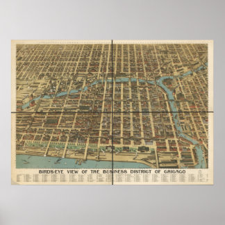 1898 Chicago, IL Birds Eye Panoramablick Karte Poster