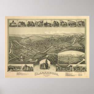1898 Clarksburg, das Augen-panoramische Karte WV Poster