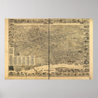 1898 Elizabeth, NJ Birds Eye Panoramablick Karte Poster