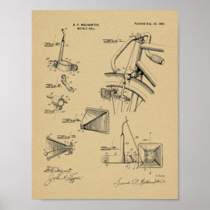 1898 Fahrradklingel-Patent Kunst Zeichnung Druck Poster