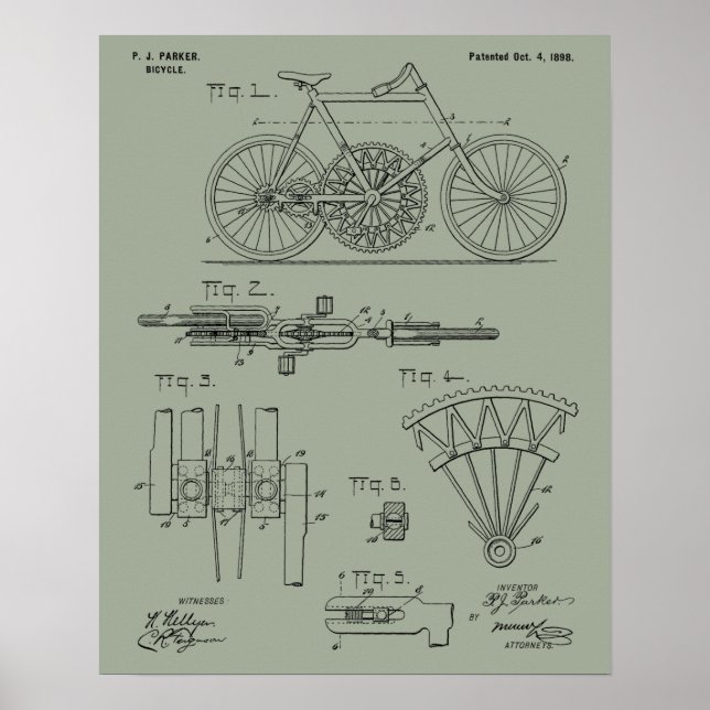 1898 Fahrradpatentdruck ohne Kettengetriebe Poster (Vorne)