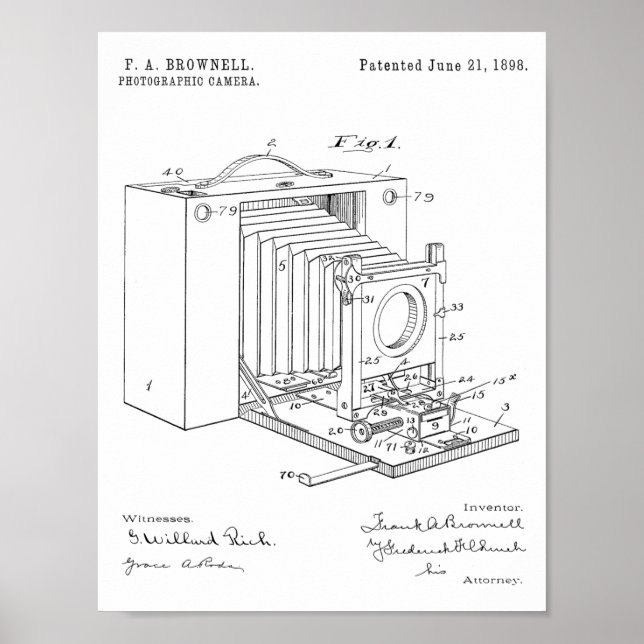 1898 Faltkamera Patent Art Zeichnend Druck Poster (Vorne)