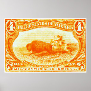 1898 Indische Jagd Buffalo Briefmarke Poster