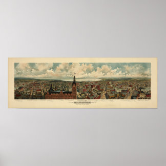 1898 Milwaukee, WI Birds Eye Panorama Karte Poster