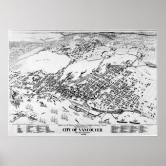 1898 Vancouver, B.C. Bird's Eye View Panorama Kart Poster