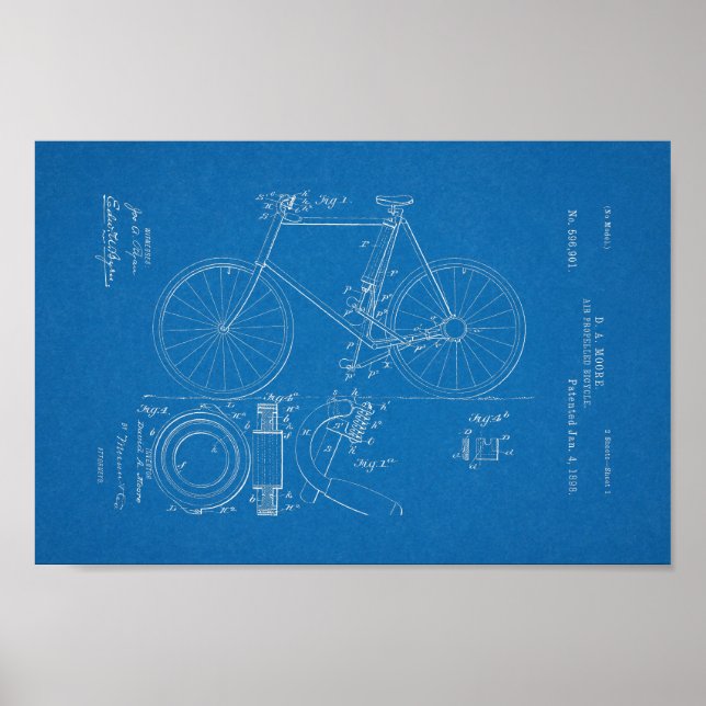 1898 Vintages Fahrrad Patent Blueprint Art Print Poster (Vorne)