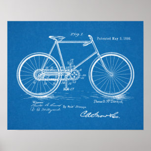 1898 Vintages Fahrrad Patent Blueprint Art Print Poster