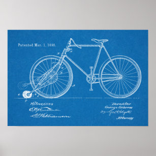 1898 Vintages Fahrrad Patent Blueprint Art Print Poster