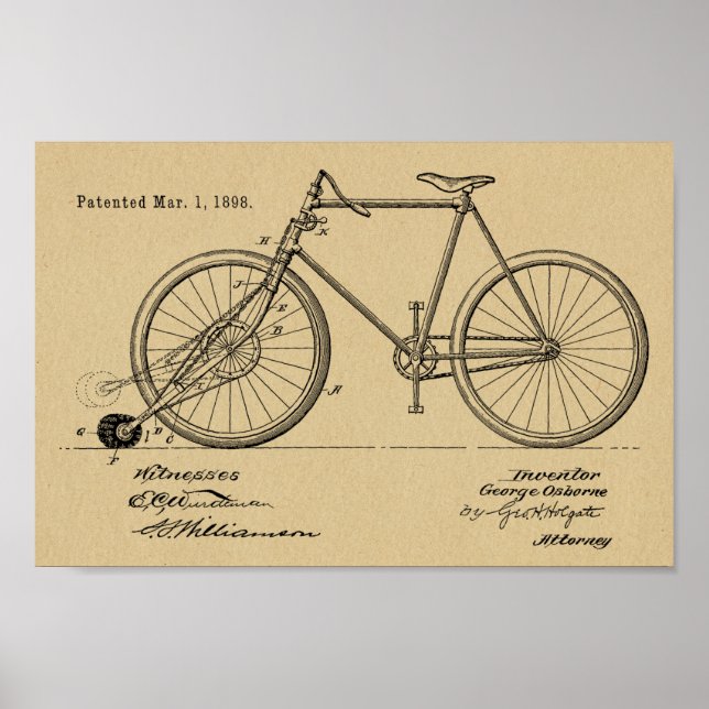 1898 Vintages Fahrraddesign Patentschrift Art Prin Poster (Vorne)