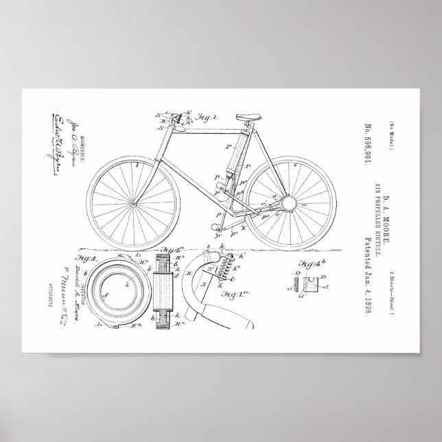 1898 Vintages Fahrradpatent Art Print Poster (Vorne)