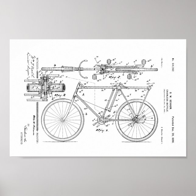 1898 Vintages Fahrradpatent ohne Ketten Art Print Poster (Vorne)