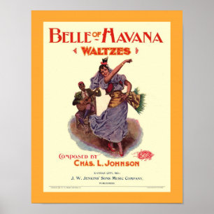 1899 Altes Notenblatt-Titelkopie BELLE VON HAVANA Poster