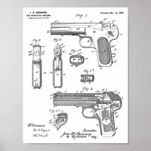 1899 Browning Waffenpatent Kunst Zeichnung Druck Poster