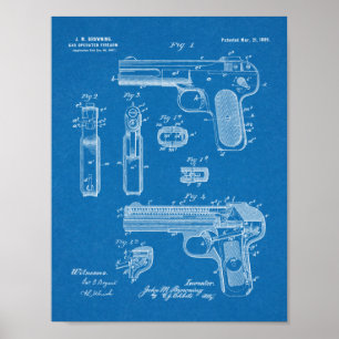 1899 Browning Waffenpatent Kunst Zeichnungsdruck Poster