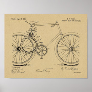 1899 Fahrradgetriebe-Patentkunst-Druck Poster