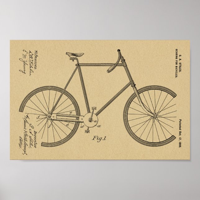 1899 Fahrradgetriebekunst Zeichnend Print Poster (Vorne)