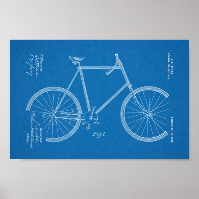 1899 Fahrradgetriebekunst Zeichnend Print Poster (Vorne)