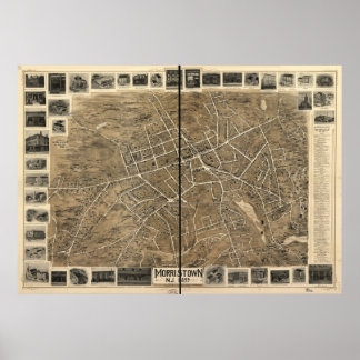 1899 Morristown, NJ Birds Eye Panoramablick Karte Poster